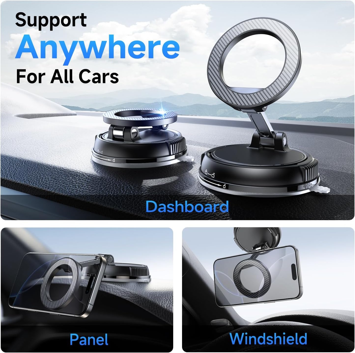 Car Phone Holder for Magsafe 2400 gf Strongest Magnetic 360° Adjustable Car Phone Mount, Phone Holders for Your Car