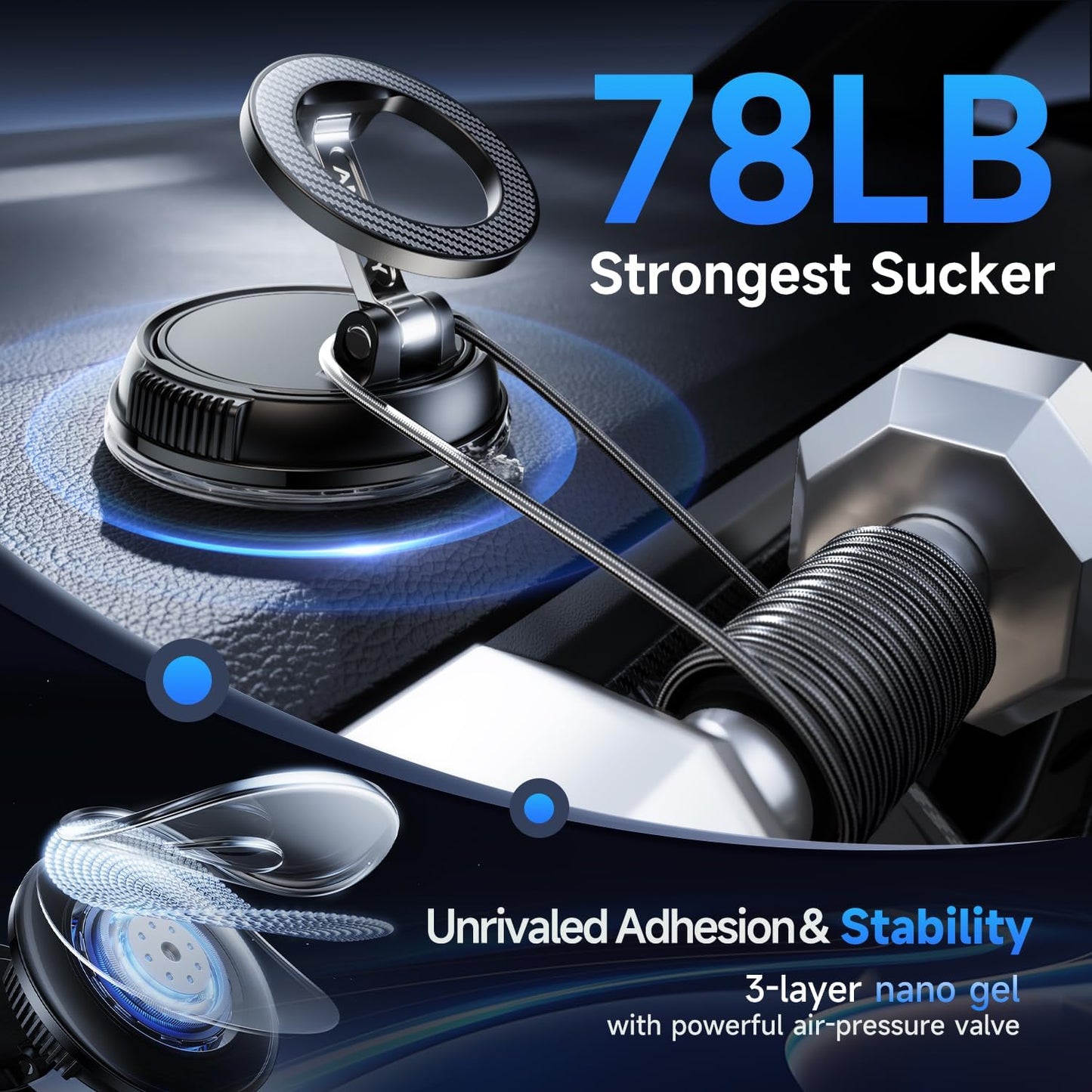 Car Phone Holder for Magsafe 2400 gf Strongest Magnetic 360° Adjustable Car Phone Mount, Phone Holders for Your Car