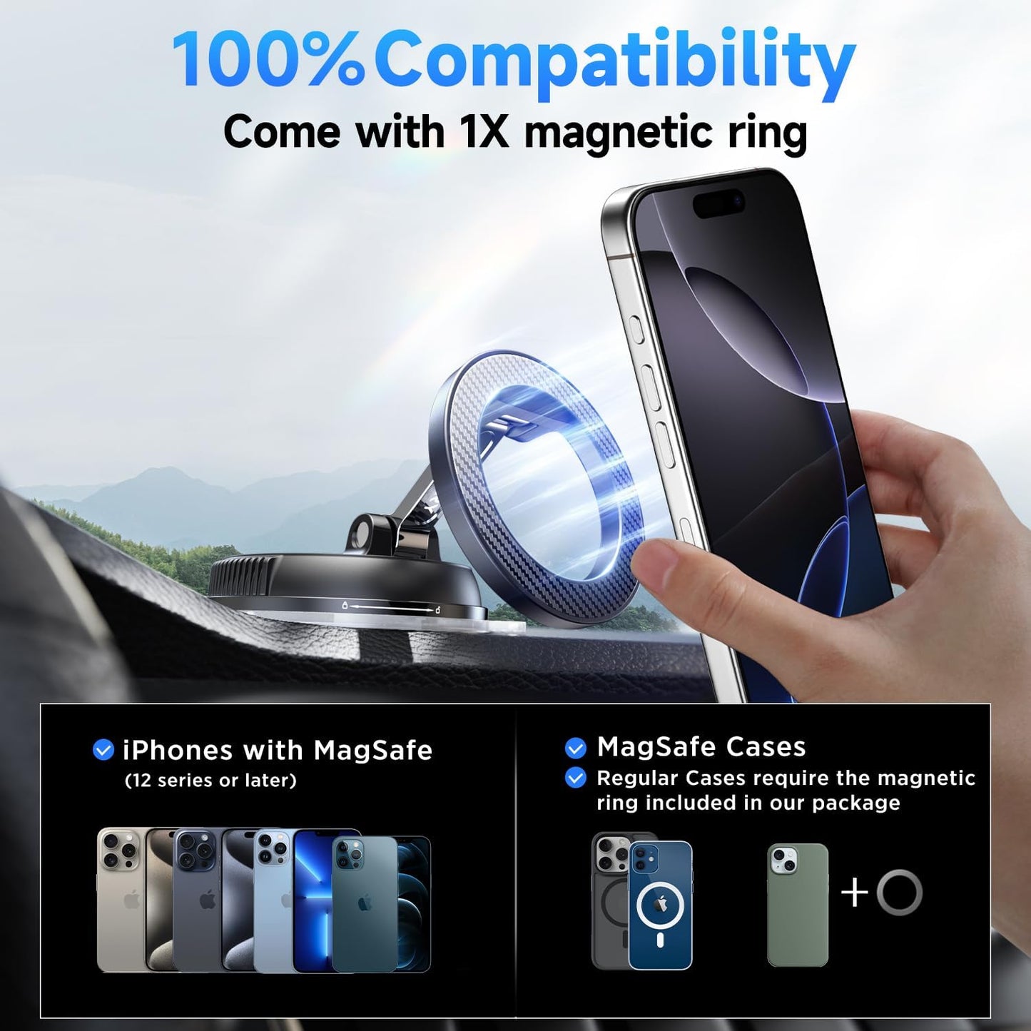 Car Phone Holder for Magsafe 2400 gf Strongest Magnetic 360° Adjustable Car Phone Mount, Phone Holders for Your Car