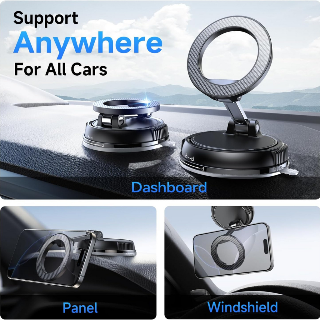 Car Phone Holder with Ultra Strong Vacuum Suction Cup - 360° Adjustable & Rotatable MagSafe Phone Mount for Car/Desk/Office/Gym/Mirror and Universal Use for iPhone, Android & Other Phones