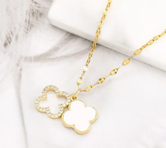 14K Gold Plated Flower Pendant Necklace with Crystal & Pearl