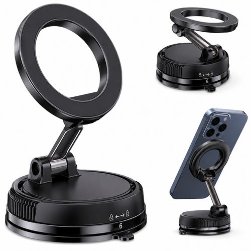 Car Phone Holder MagSafe - Ultra Strong Vacuum Suction Cup - 360° Adjustable & Rotatable MagSafe Phone Mount for Car/Desk/Mirror/Office/Gym/and Universal Use for iPhone, Android & Other Phones