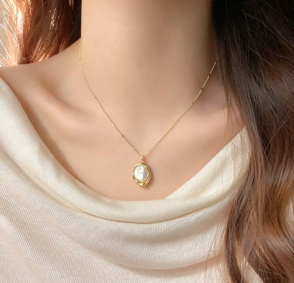 14K Gold & Rhodium Plated Pearl Pendant Necklace