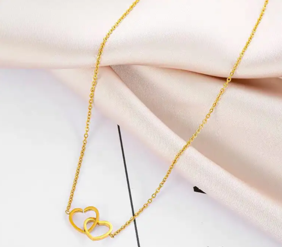 Double Heart Pendant Necklace