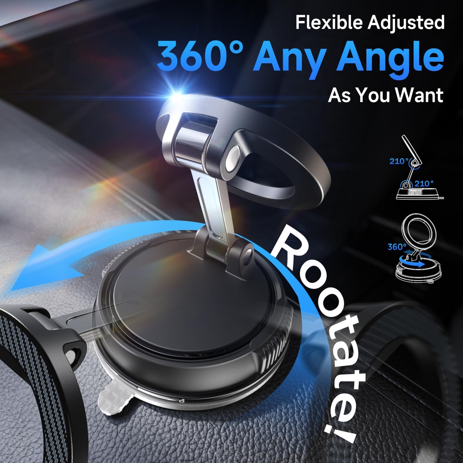 Car Phone Holder with Ultra Strong Vacuum Suction Cup - 360° Adjustable & Rotatable MagSafe Phone Mount