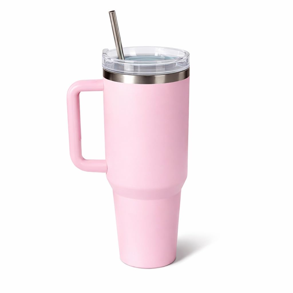 Traveler 32oz, Insulated Tumbler with Handle & Straw, Pink Sand