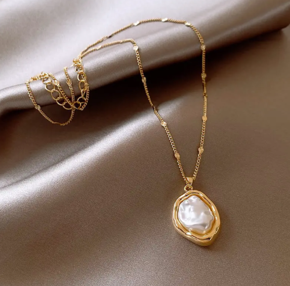 14K Gold & Rhodium Plated Pearl Pendant Necklace