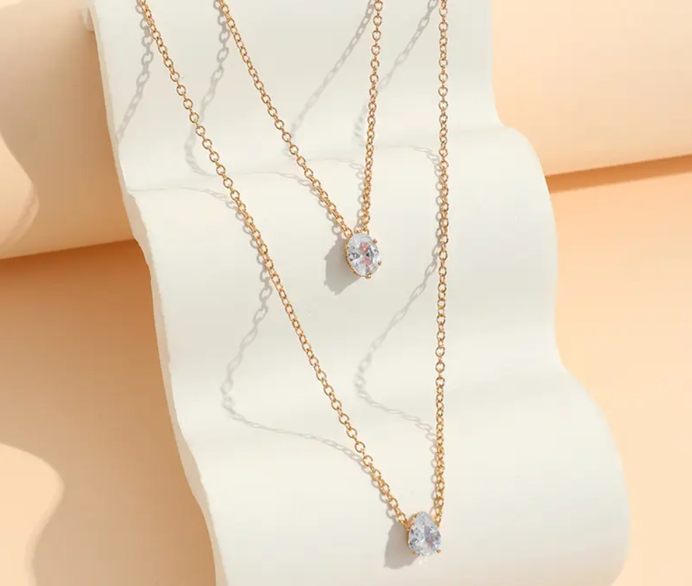 14K Gold Plated Pendant Necklace with Crystal & Pearl