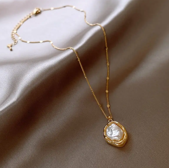 14K Gold & Rhodium Plated Pearl Pendant Necklace