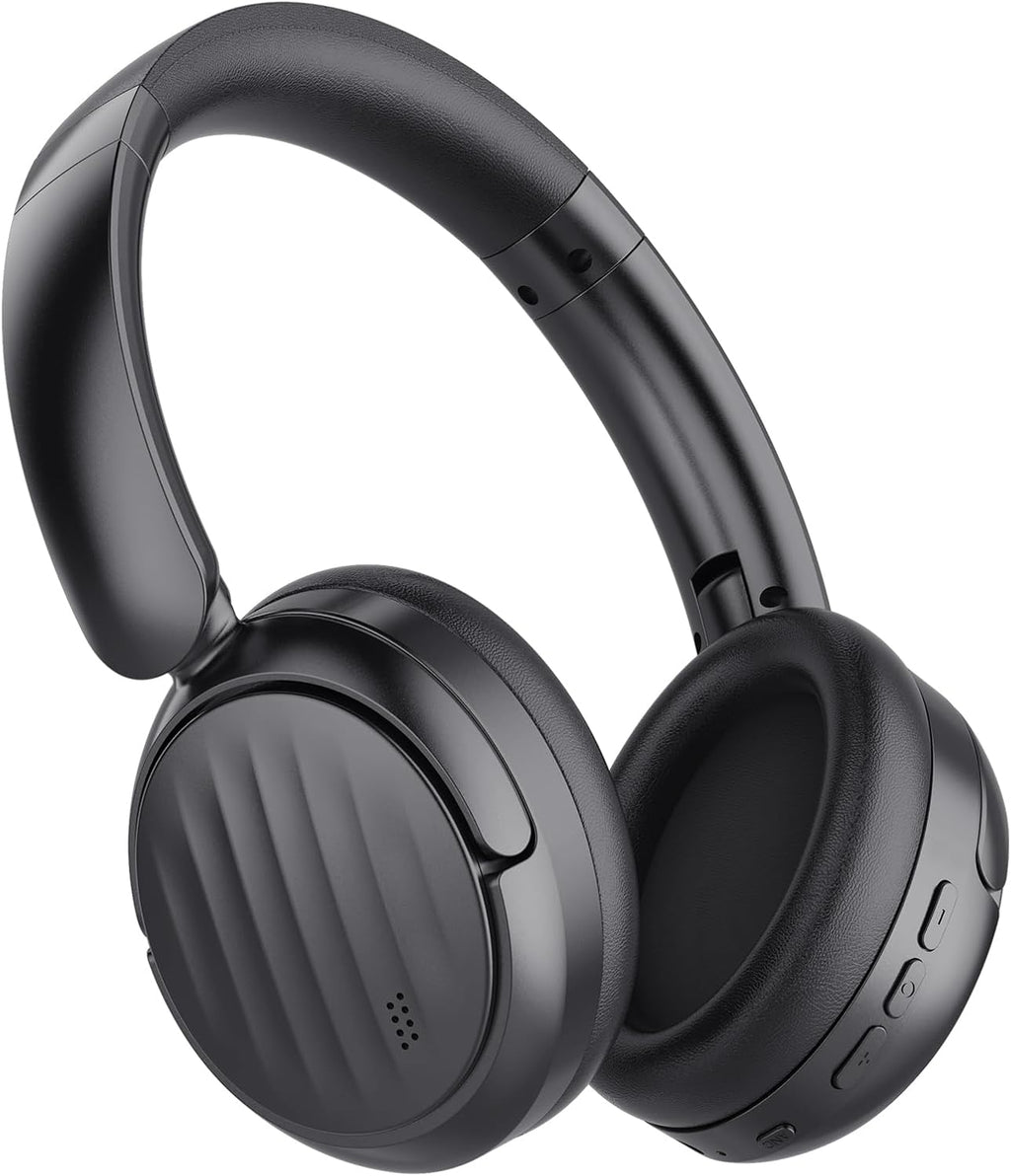 Black Headphones with Bluetooth and Active Noise Cancelling (ANC), Wireless Over Ear Bluetooth Headsets with 35H Playtime, HiFi Stereo Foldable Headphones with Foam Ear Cups for Sports, Travel, Black