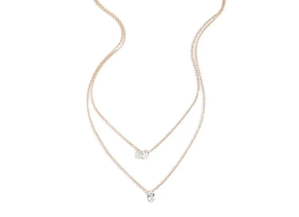 14K Gold Plated Pendant Necklace with Crystal & Pearl