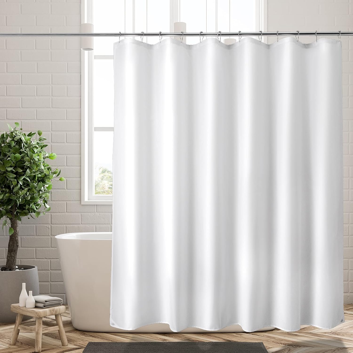 Waterproof Fabric Shower Curtain Liner with 3 Magnets - Soft Hotel Quality Cloth Shower Liner, Light-Weight & Machine Washable - Standard Size 72x72, White