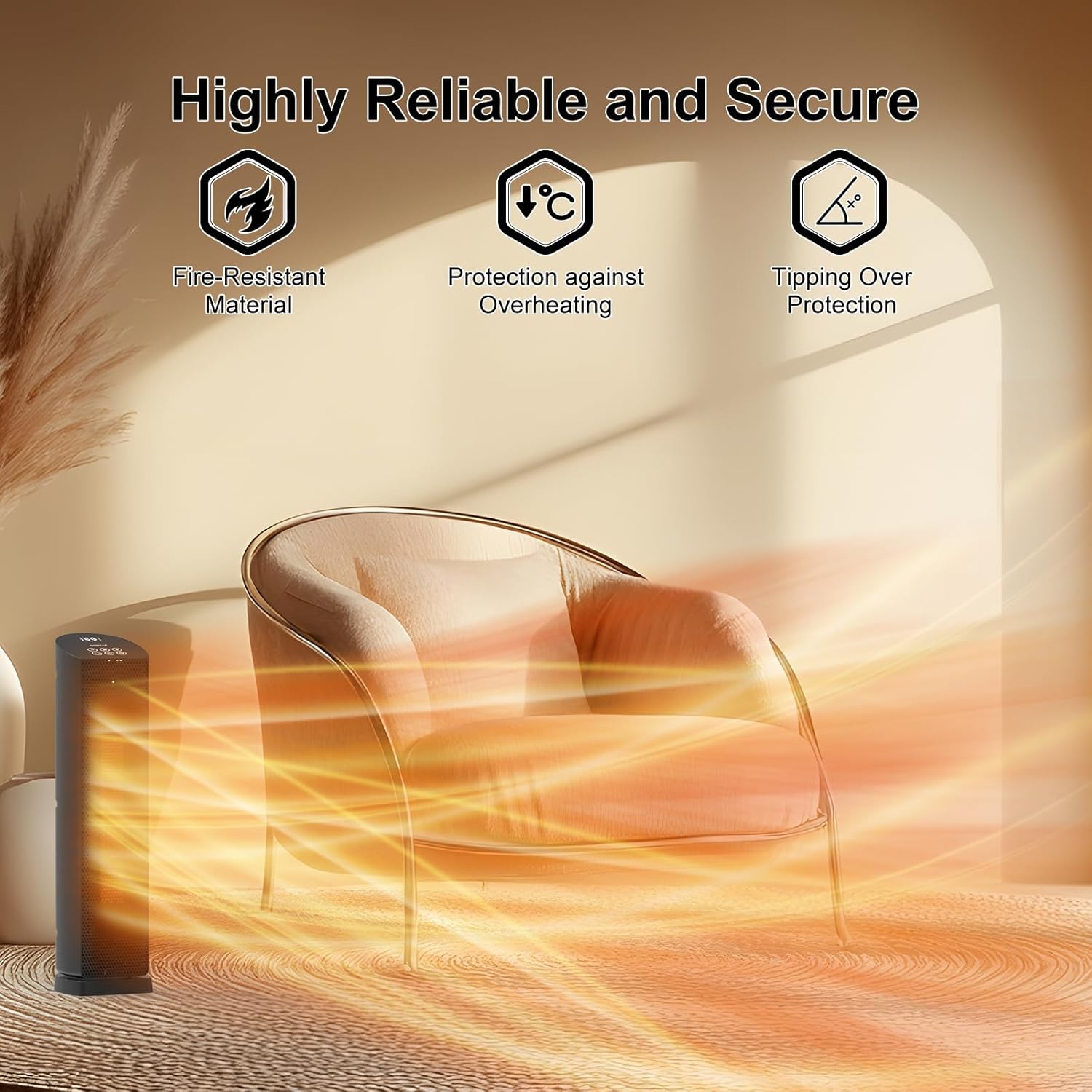 Space Heater for Indoor Use - 24 inches 1500W Ceramic Heater with Remote Control, 12 Hour Timer, Oscillation, LED Display, for Bedroom Office Indoor