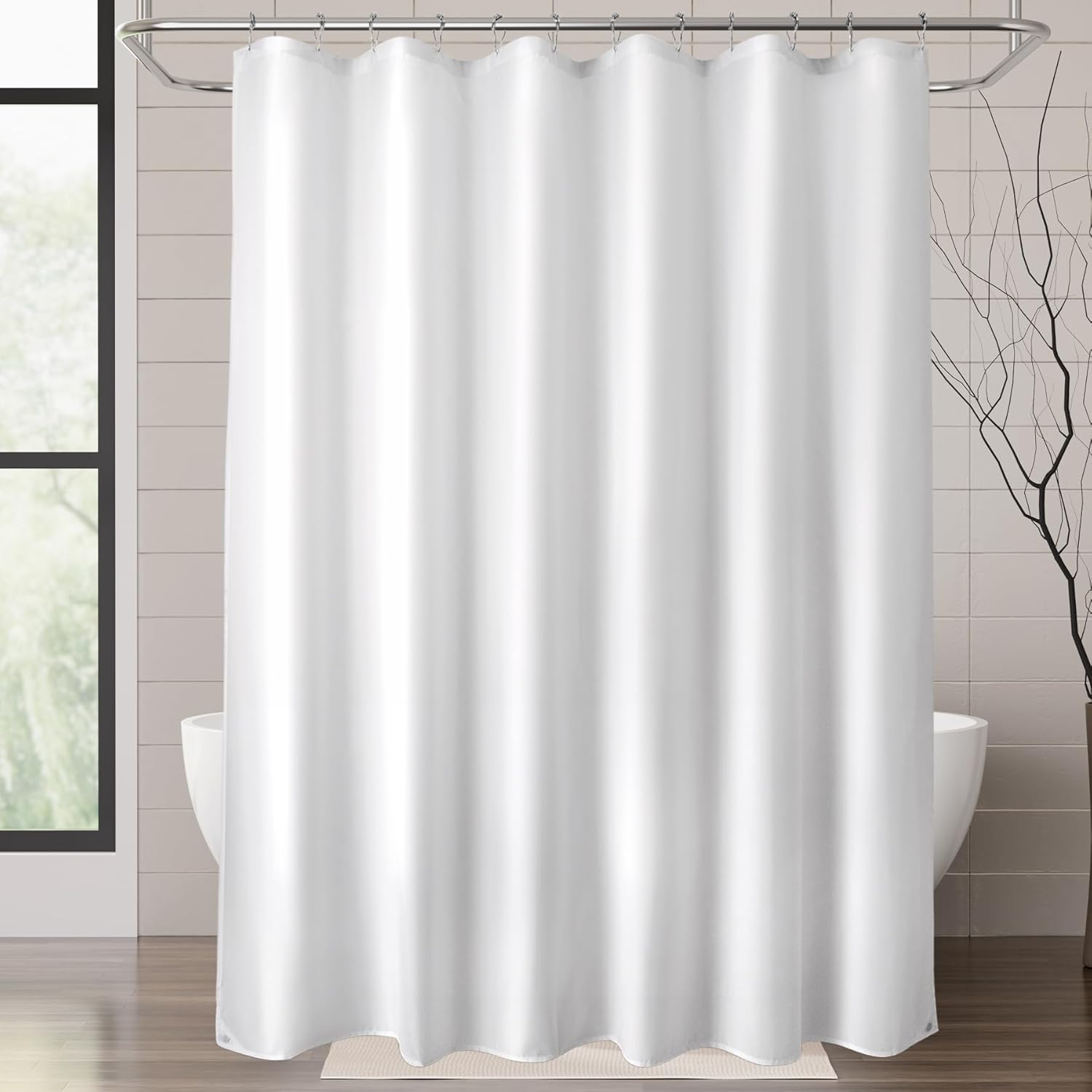 Waterproof Fabric Shower Curtain Liner with 3 Magnets - Soft Hotel Quality Cloth Shower Liner, Light-Weight & Machine Washable - Standard Size 72x72, White