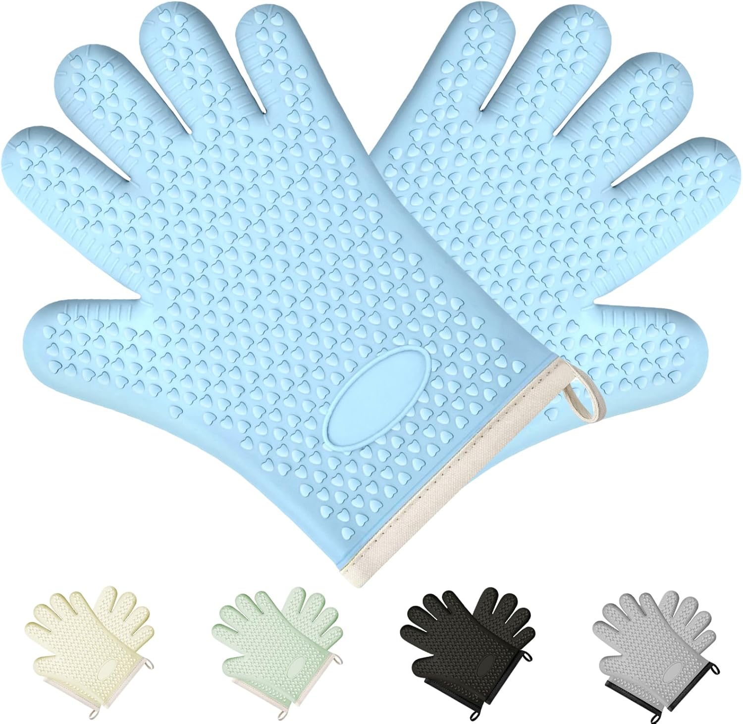 Silicone Oven Gloves with Fingers, Oven Mitts Heat Resistant, Oven Mits Waterproof & Non-Slip, Cotton Lined for Kitchen, Home, Baking, BBQ