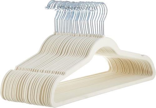 Basics Slim Velvet Non-Slip Space Saving Suit Clothes Hangers, Closet Organizer, Ivory/Beige, 30-Pack