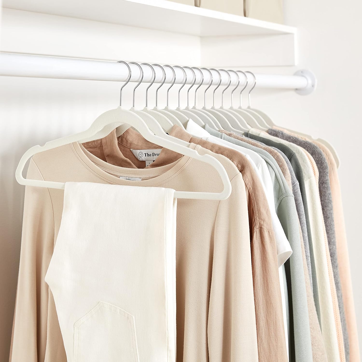 Basics Slim Velvet Non-Slip Space Saving Suit Clothes Hangers, Closet Organizer, Ivory/Beige, 30-Pack