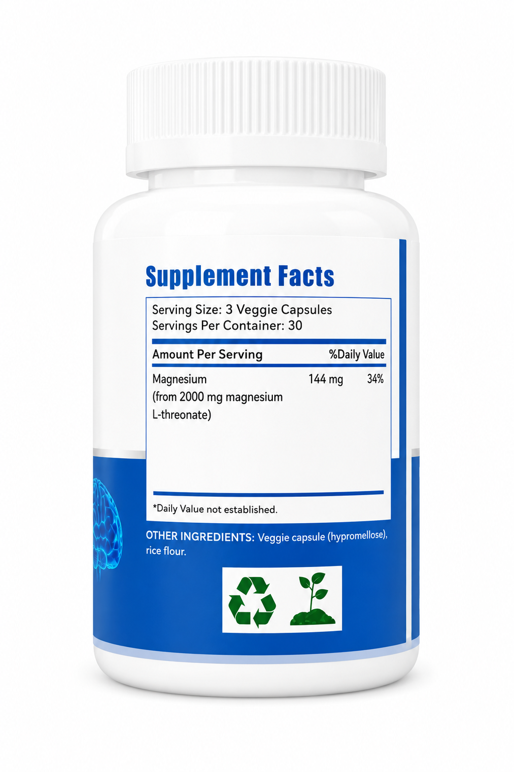 Magnesium L-Threonate Capsules - 2000mg Per Serving - 144mg Elemental Magnesium Per Serving - Brain Health, Memory, Focus & Cognitive Support* - 90 Capsules