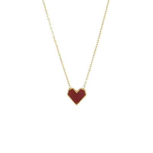 Red Heart Pendant Necklace, Stainless Steel, Polished Finish, Adjustable, Love Theme. Mothers Day Gift.