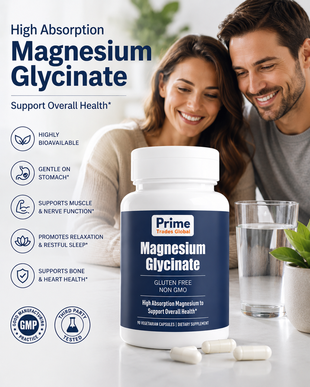 Magnesium Glycinate Capsules - 93mg Elemental Magnesium Per Capsule - High Absorption Magnesium Supplement for Relaxation, Sleep Support, Muscle, Nerve & Heart Health - 90 Capsules