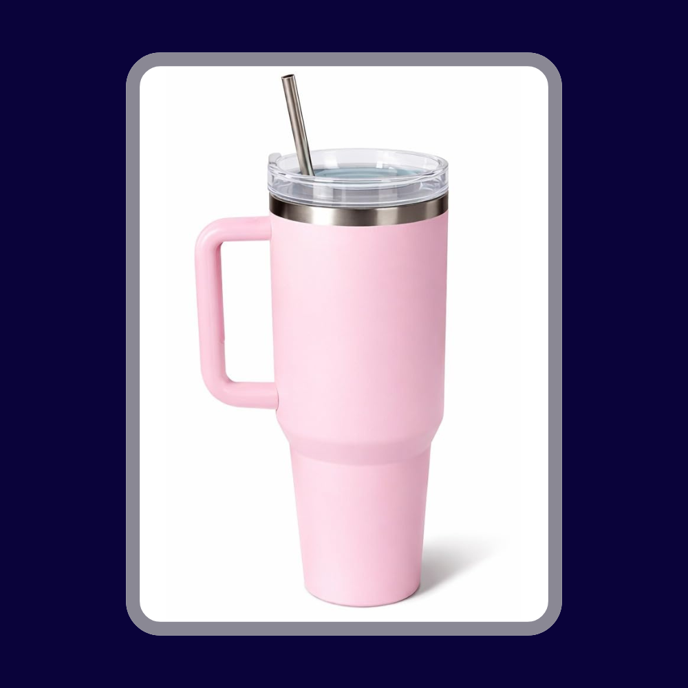 Traveler 32oz, Insulated Tumbler with Handle & Straw, Pink Sand
