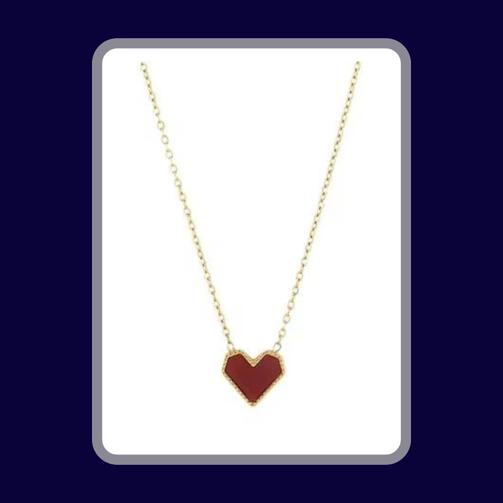 Red Heart Pendant Necklace, Stainless Steel, Polished Finish, Adjustable, Love Theme. Mothers Day Gift.