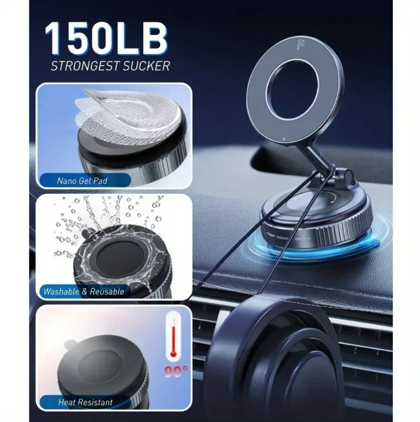 Car Phone Holder with Ultra Strong Vacuum Suction Cup - 360° Adjustable & Rotatable MagSafe Phone Mount for Car/Desk/Office/Gym/Mirror and Universal Use for iPhone, Android & Other Phones